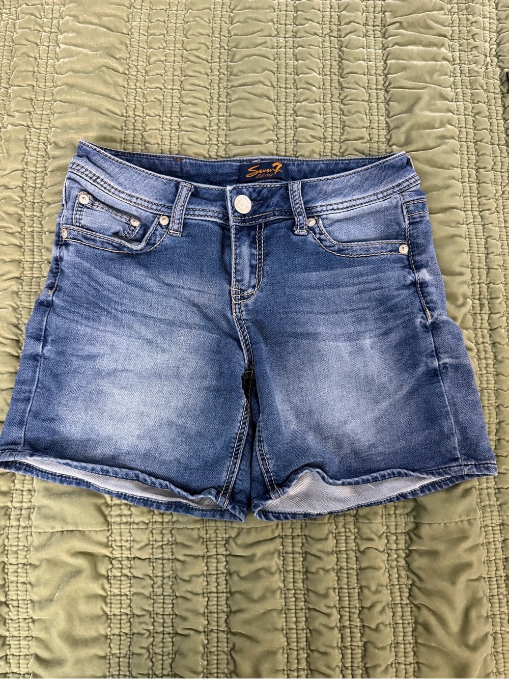 Seven7 Faded Blue Mid-Rise Denim Shorts
